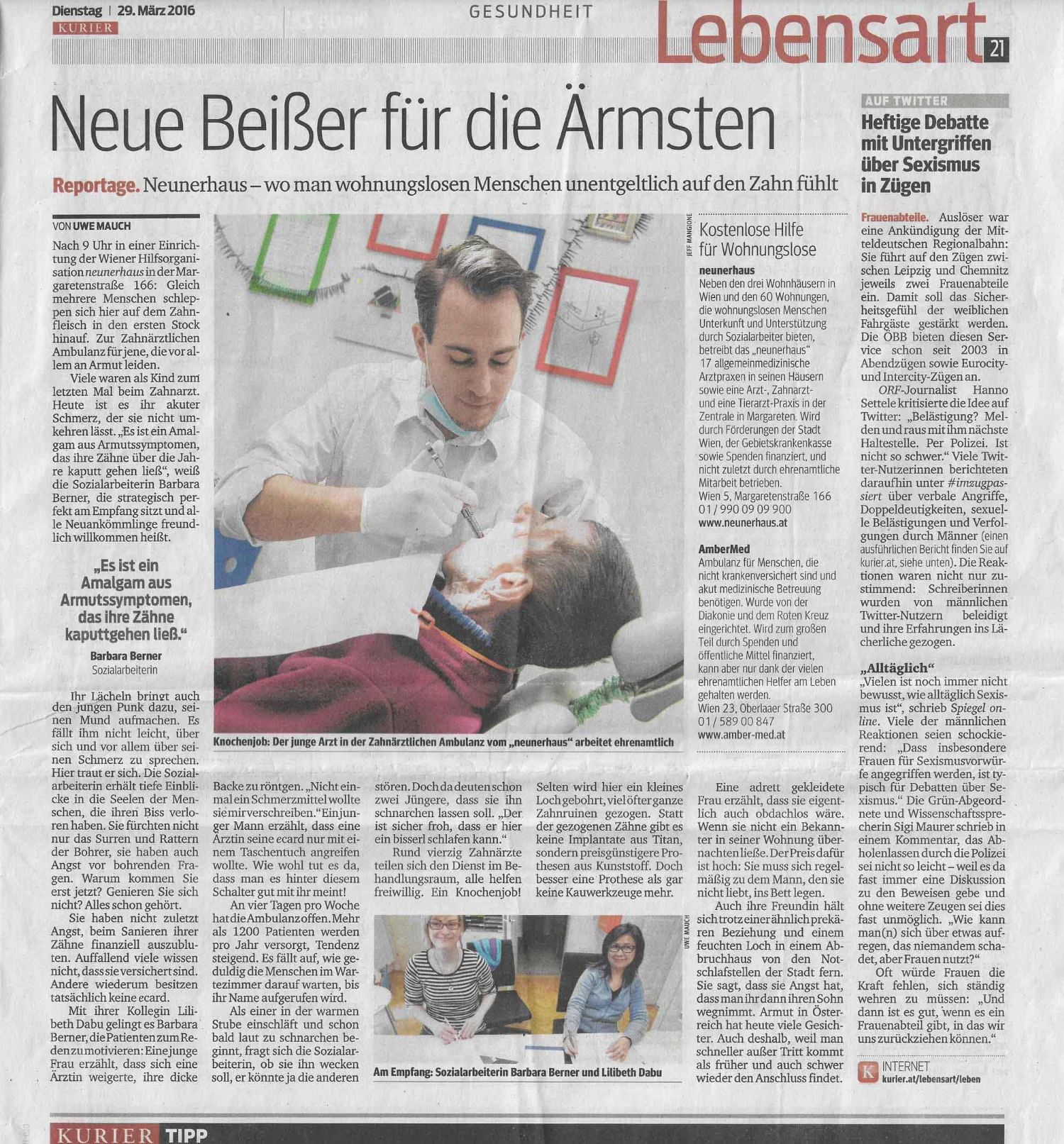 Neue Beißer für die Ärmsten (Kurier)